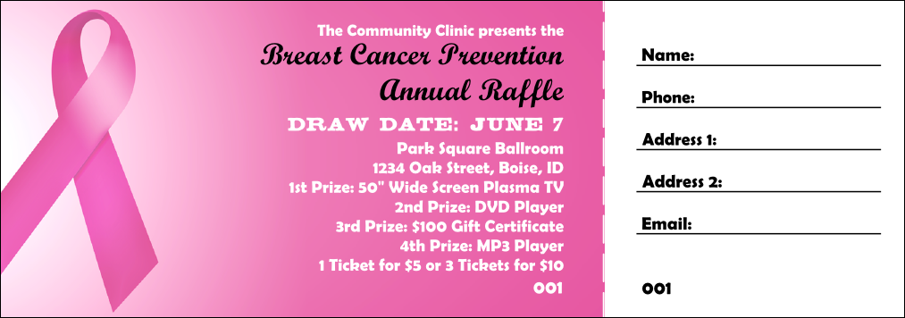 Raffle ticket template for a Breast Cancer Fundraiser 